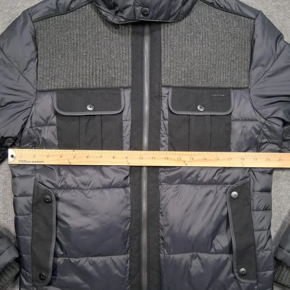 Calvin Klein Jacket Mens Medium Gray Hooded Puffer Quilted Winter Coat